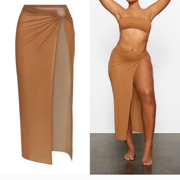 SKIMS Other - SKIMS Sarong Skirt Swim Cover Up Long Mesh Long Tonal Ring Almond Brown NWT 2X